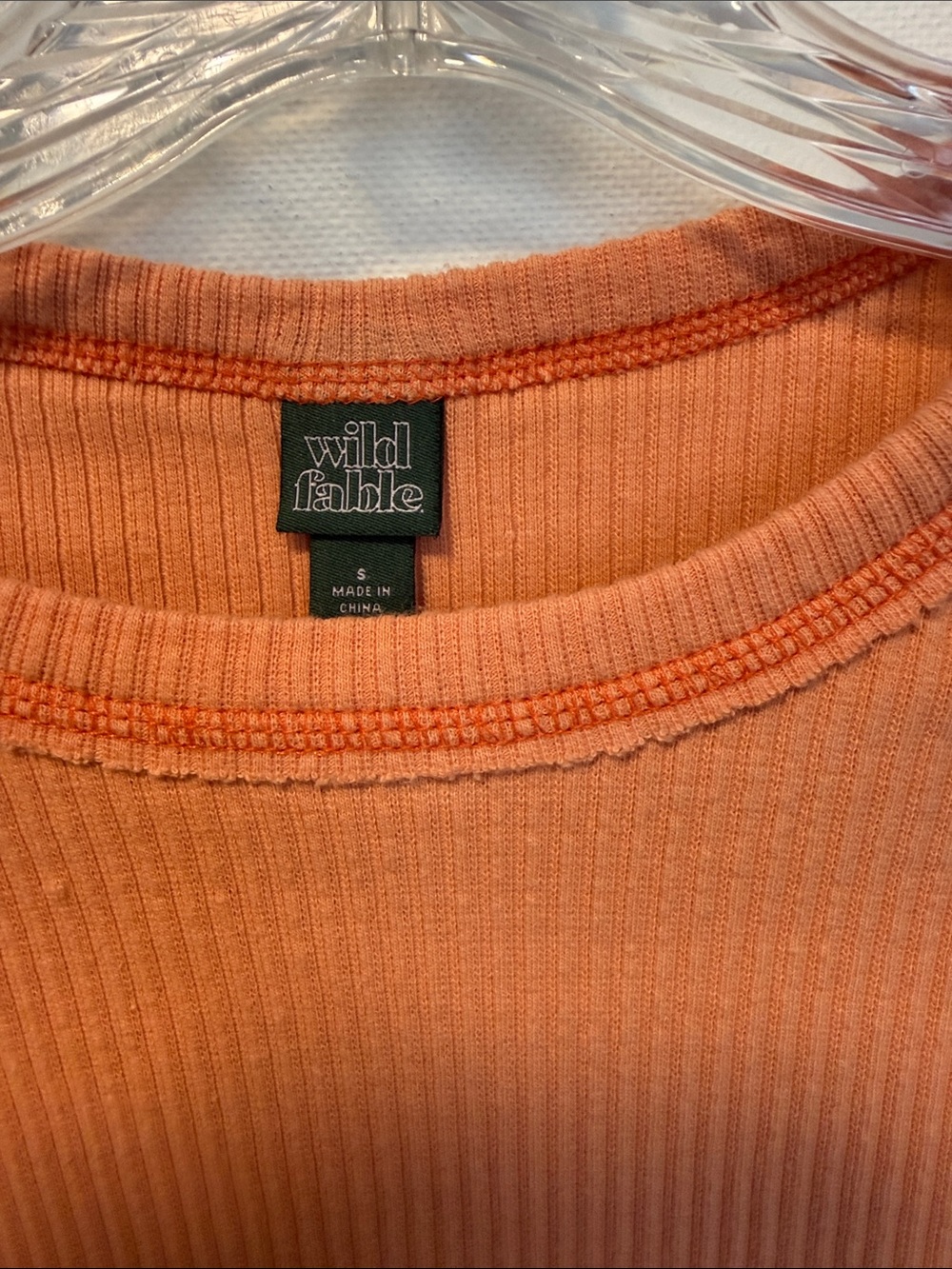 Wild Fable Long Sleeve Ribbed Crop Top in Rust Orange with Contrast Stitching - Picture 4 of 5
